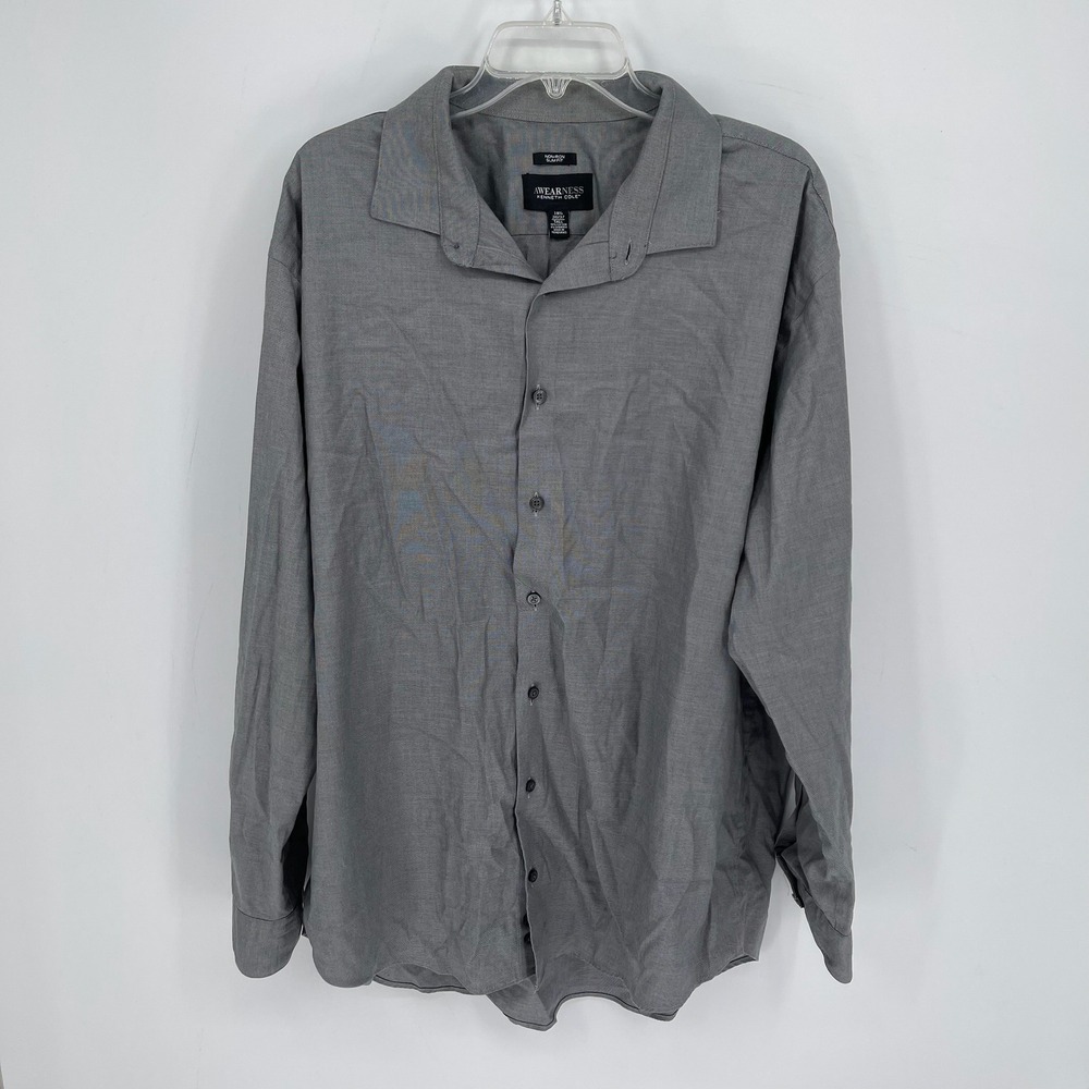 Kenneth Cole Awearness Men's Gray Non-Iron Slim Button Up Shirt 18.5 36/37 Tall